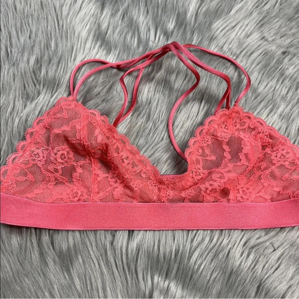 Victorias Secret Coral Pink Strappy Lace Bralette Size Small